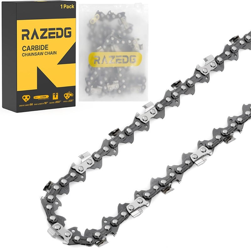 RazEdg Carbide Chainsaw Chain 16 Inch, .325" Pitch, .050" Gauge, 66 Drive Links, Fits Husqvarna 435, 430 and More (1 Chain) - Image 1